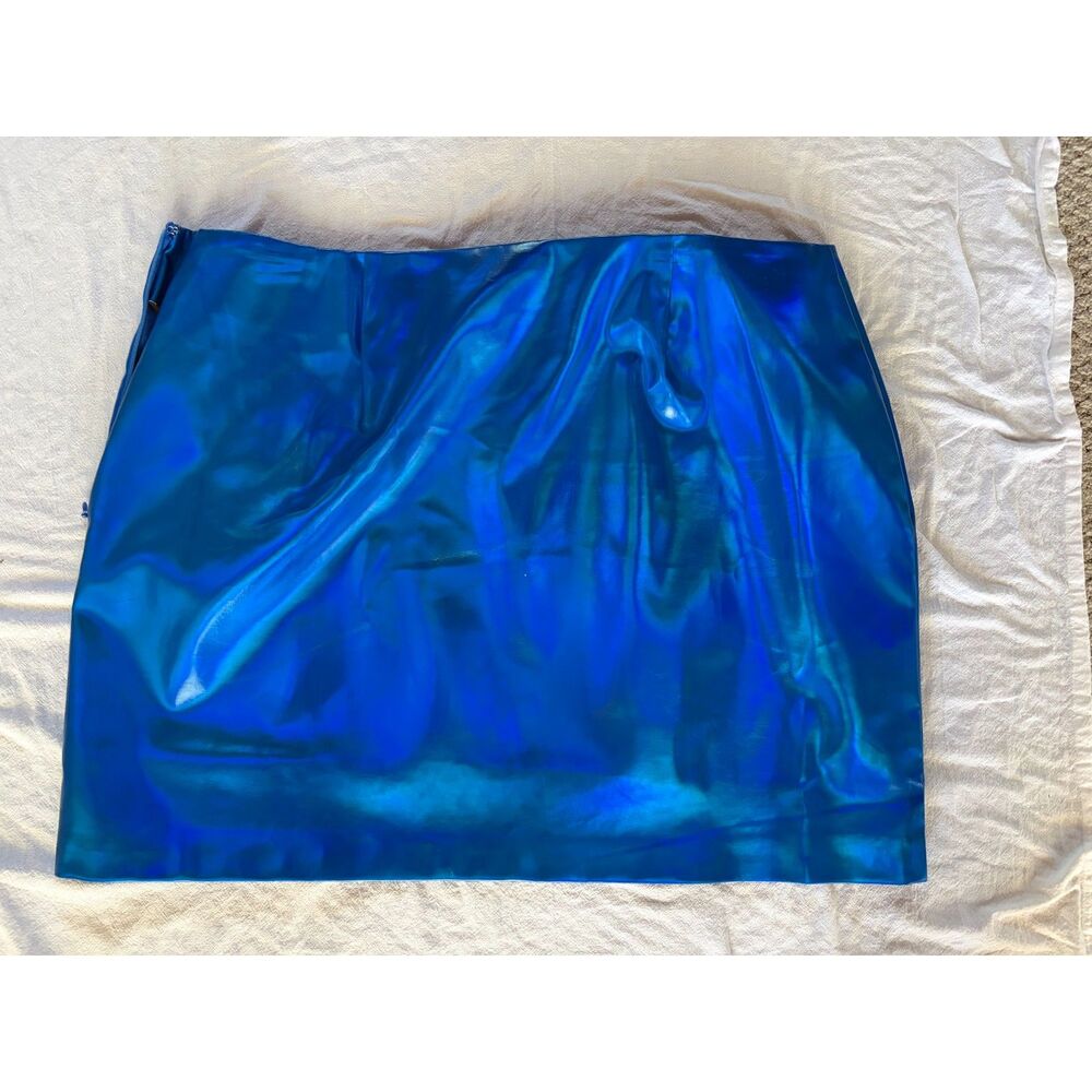 Iridescent Blue Faux Leather Mini Skirt NWT XL Rave Party Club Mermaid Festival